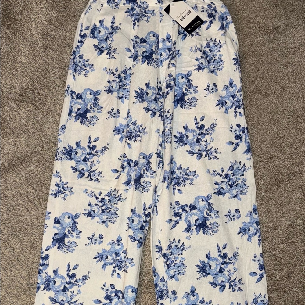 Monteau Blue Floral Women's Wide Leg Jeans